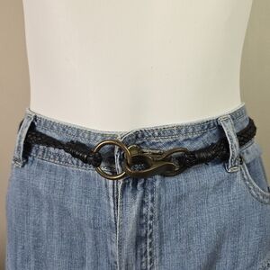 Black Woven Belt with Brass Buckle